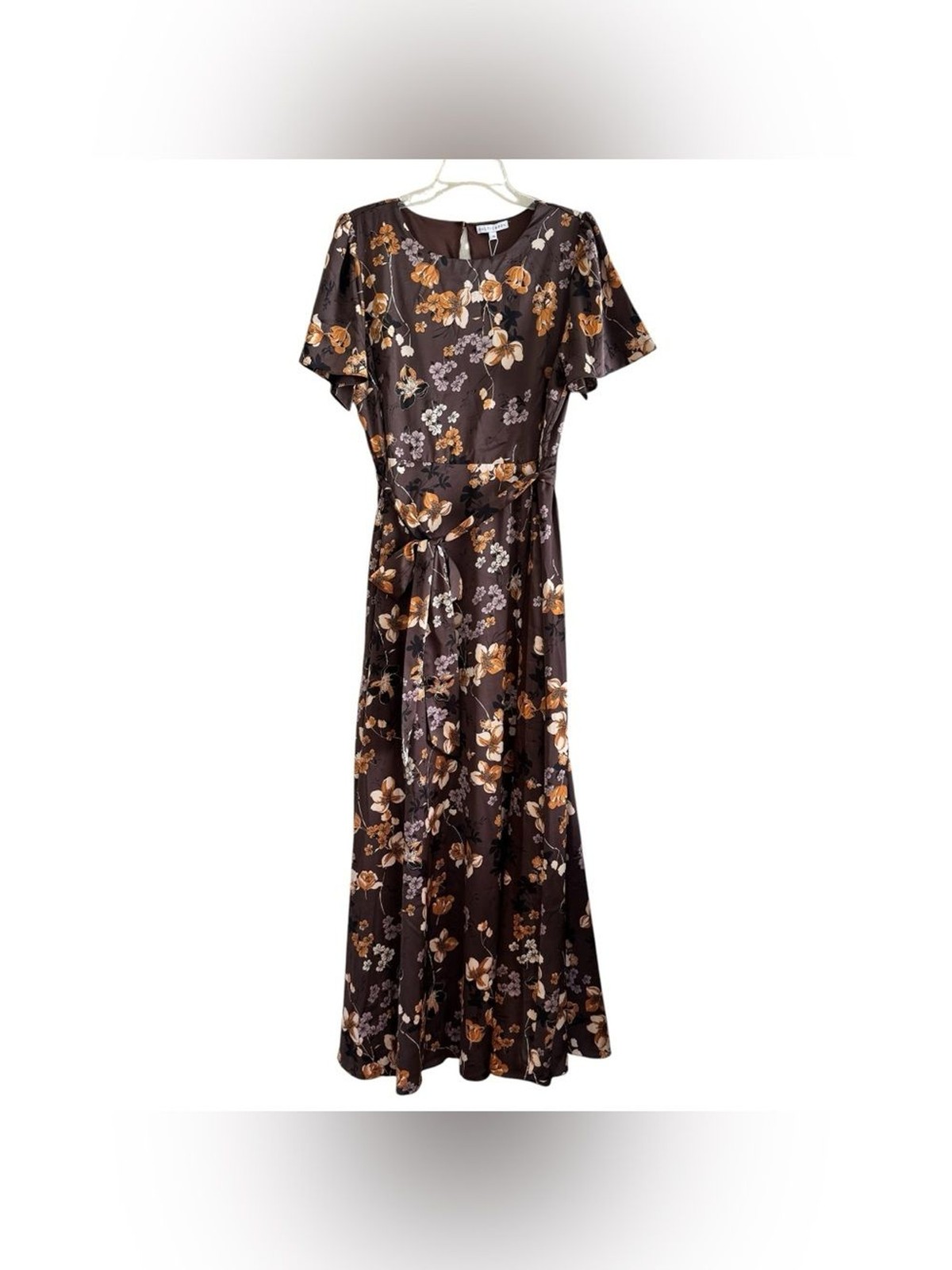 Baltic Born Brown Agnes Satin Maxi Dress Floral Romantic Cottagecore Elegant XL