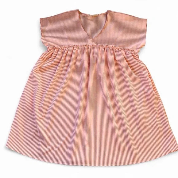 Fantastic Fawn Seersucker Orange Striped Babydoll Dress Women’s Small Boho Beach