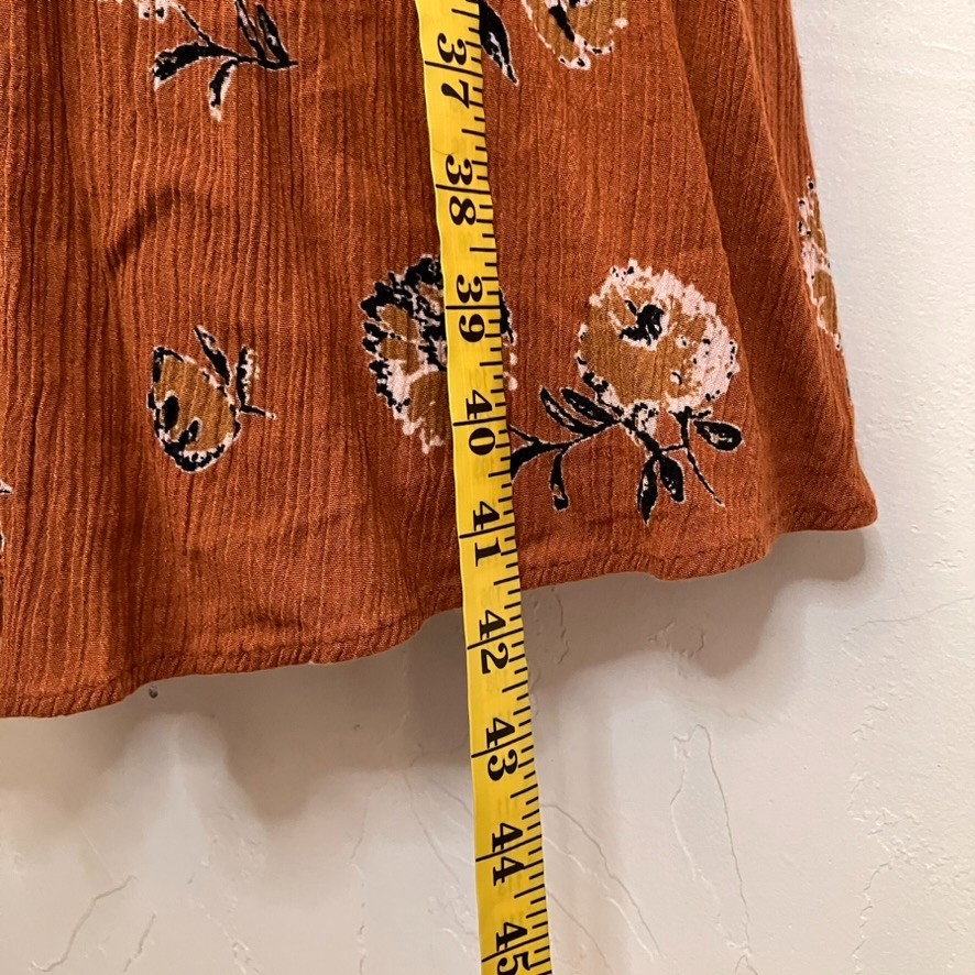 French Grey Stitchfix Brown Floral Cottagecore Midi Dress Crinkle Size Small