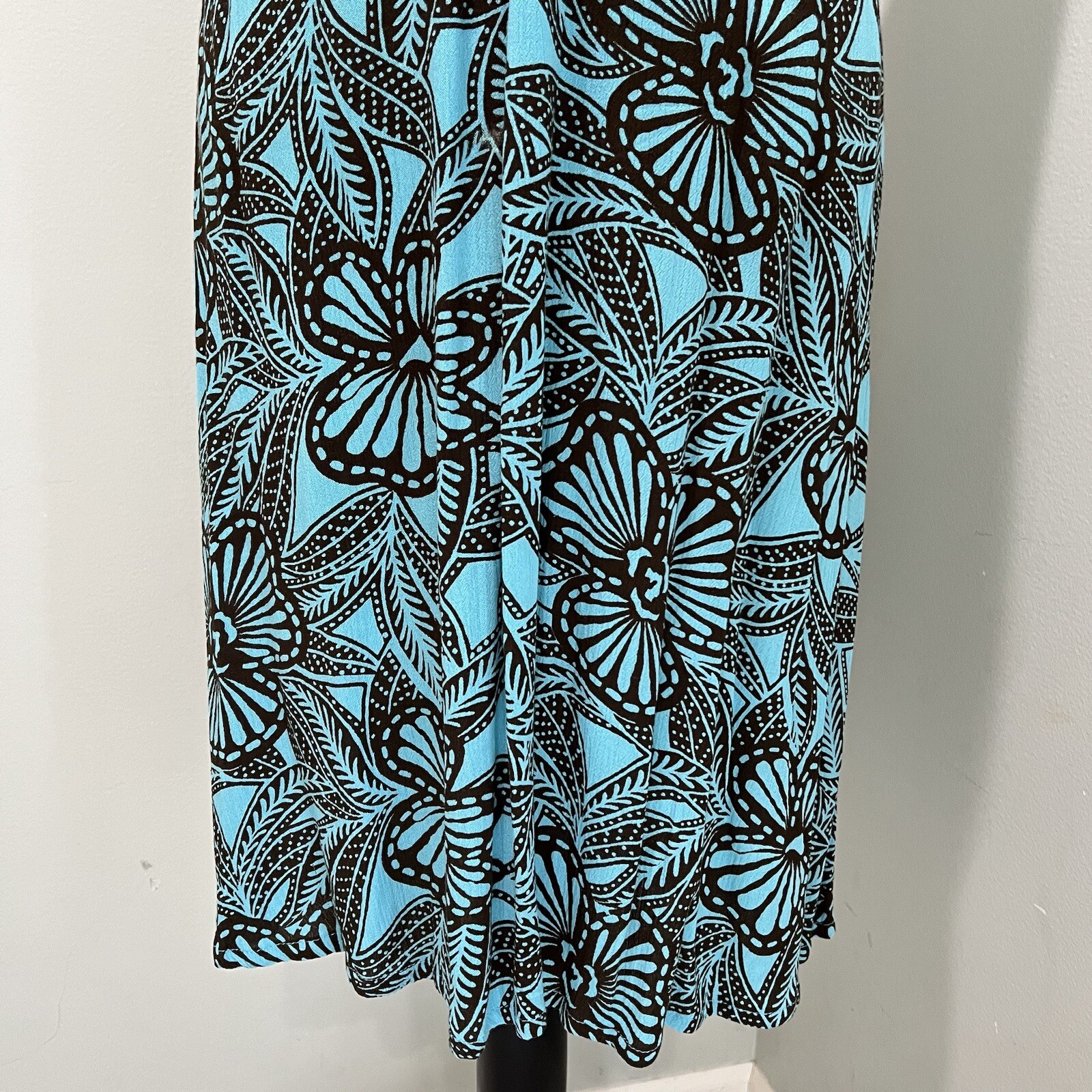 Piramide Clothing Company Handmade Teal & Brown MIDI Dress 100% Rayon Sz M EUC