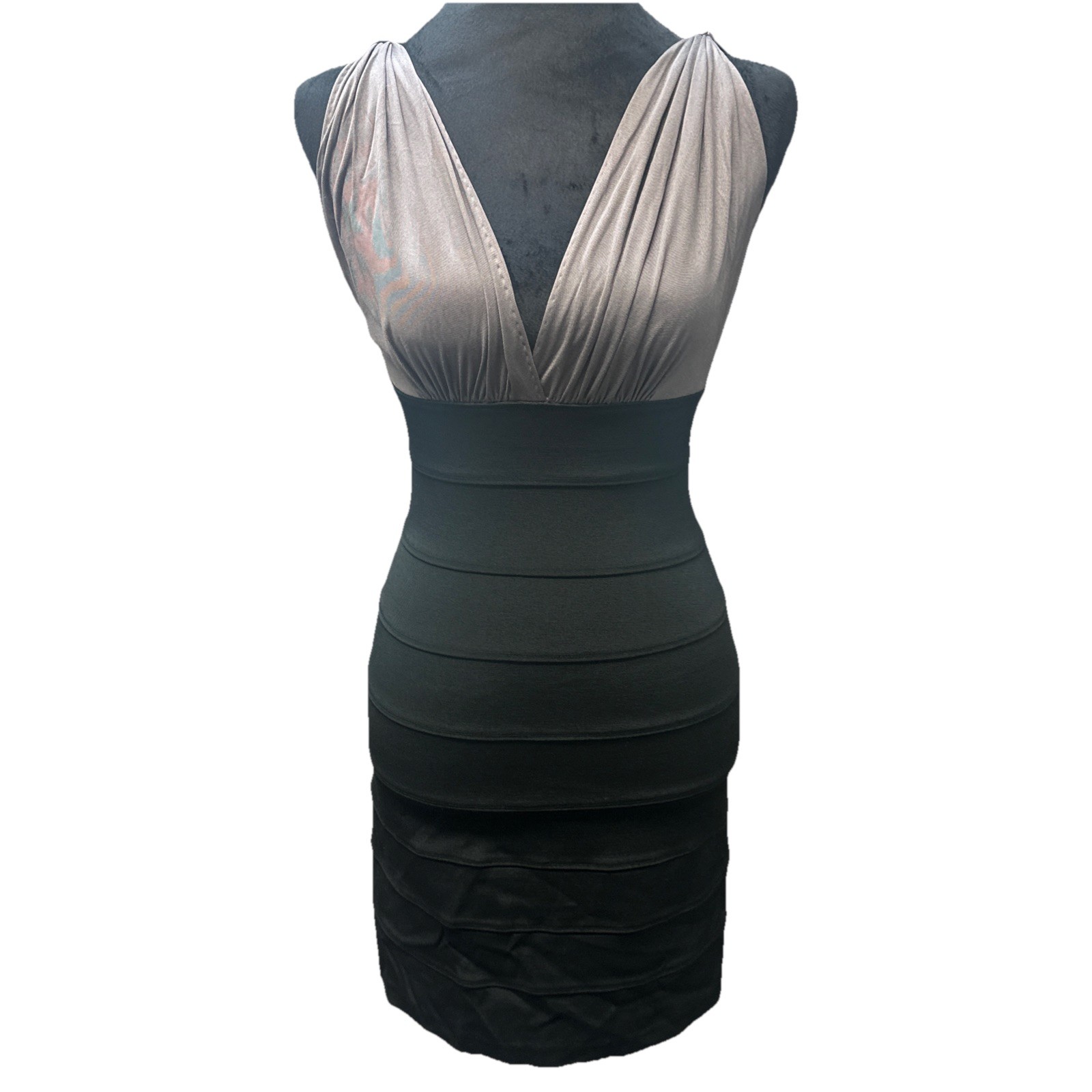 Maria Bianca Nero Dress Women’s Petite Small Bodycon V Neck Sleeveless Blk Silk
