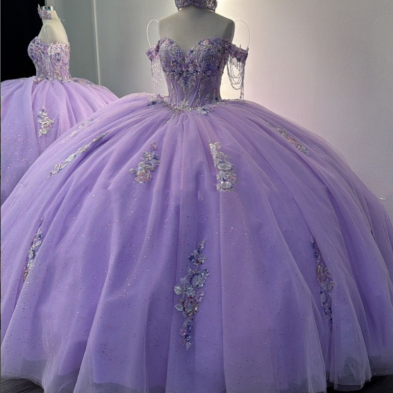 Lilac Quinceanera Dresses Beaded Sweet 16 Party Glitter Newest XV Ball Gowns
