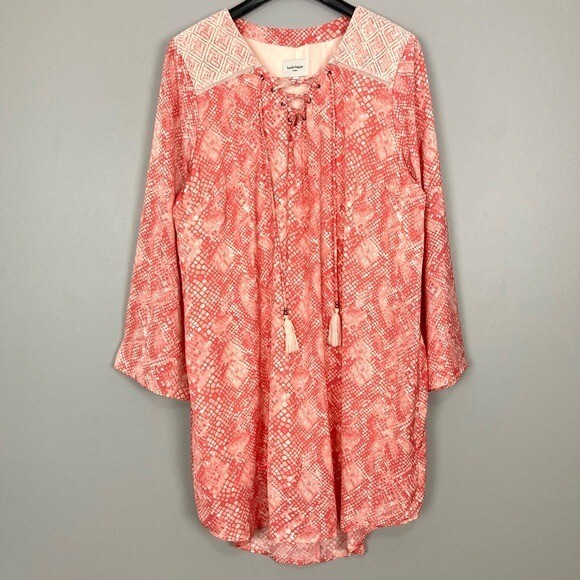 Haute Hippie Lace-Up Shift Dress Women’s Size XL Python Snake Print Boho Tassels