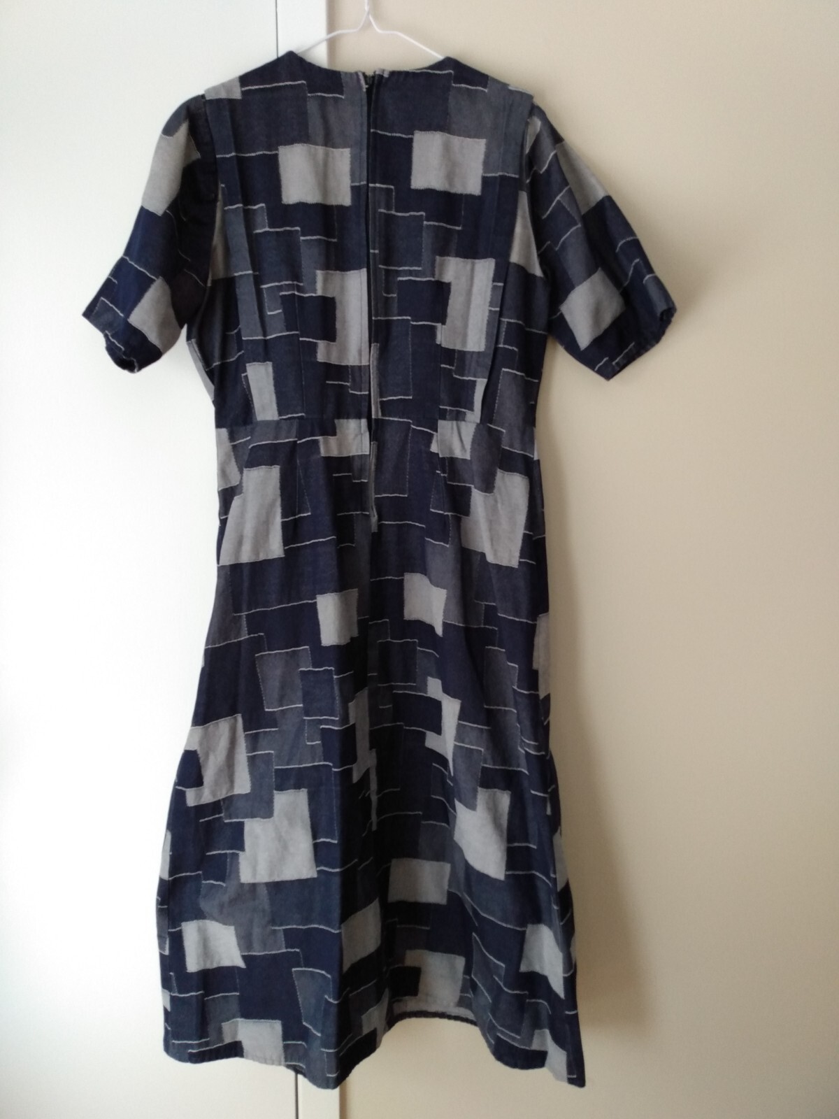 Handmade Denim Jean Patchwork Dress Plus Size 44.5″B 34″W Amish Mennonite Cape
