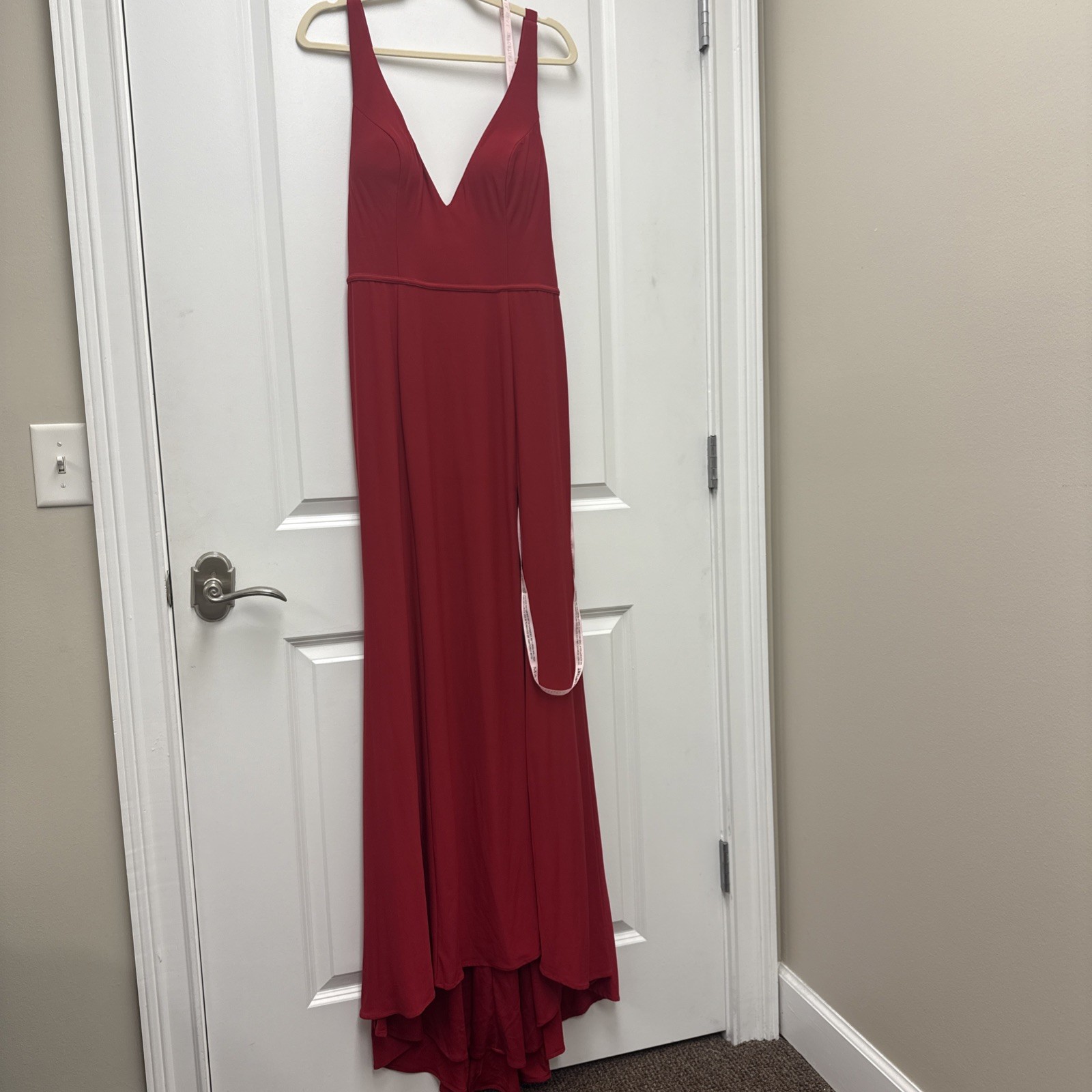 MAC DUGGAL Size 10 Red 25846 Sleeveless Plunge Neck High Slit Formal Gown Dress