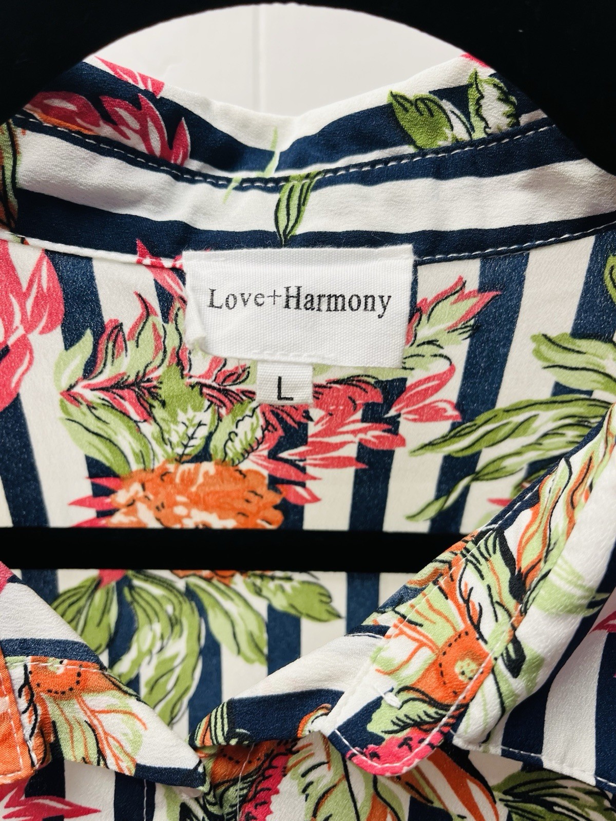 Love + Harmony L Floral Maxi Dress Flowy Boho Coastal Beachy Tropical Resort 90s