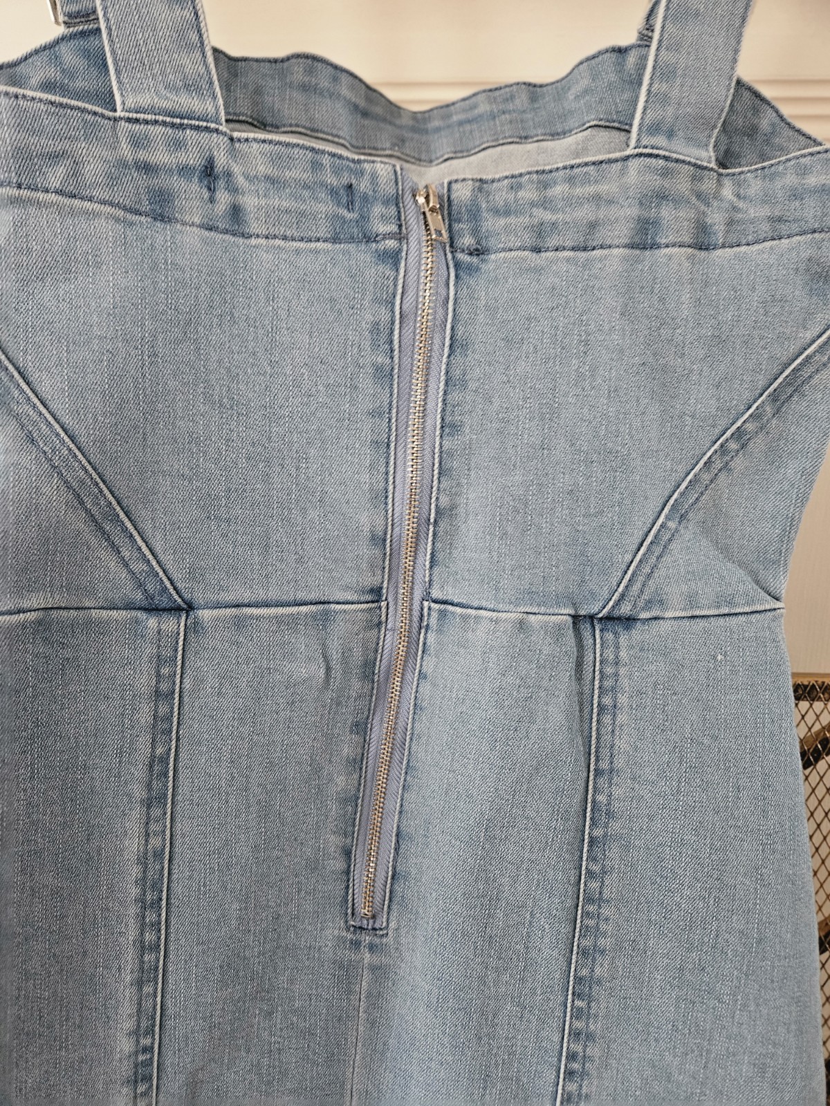 Forever21 Denim Mini Dress, Adjustable Silver Buckle Straps, Back Zipper. Sz. S