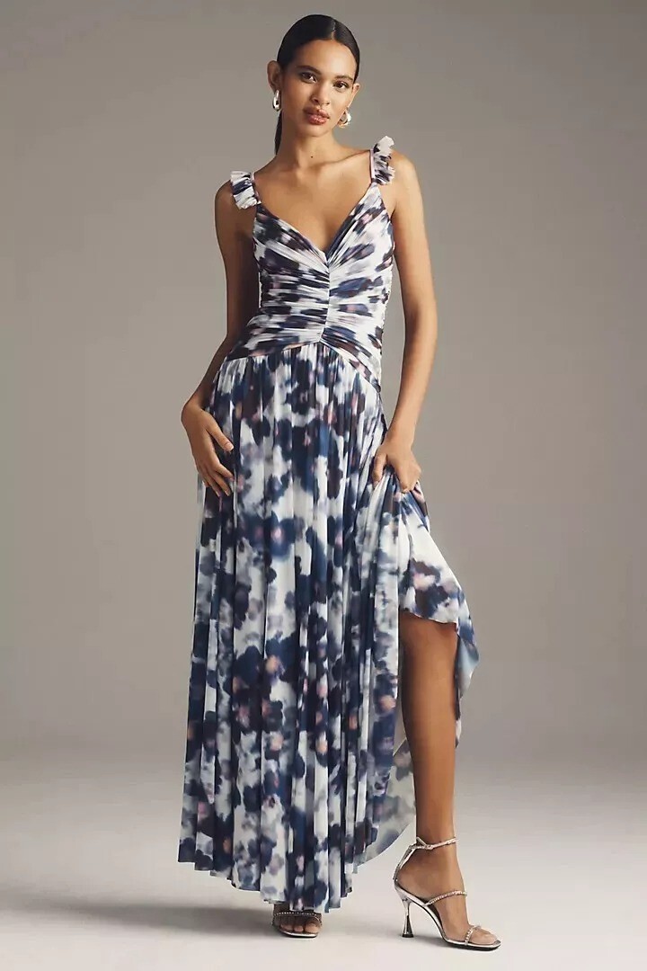BHLDN Anthropologie Tara Sleeveless Drop-Waist Stretch Satin Maxi Dress S 272718