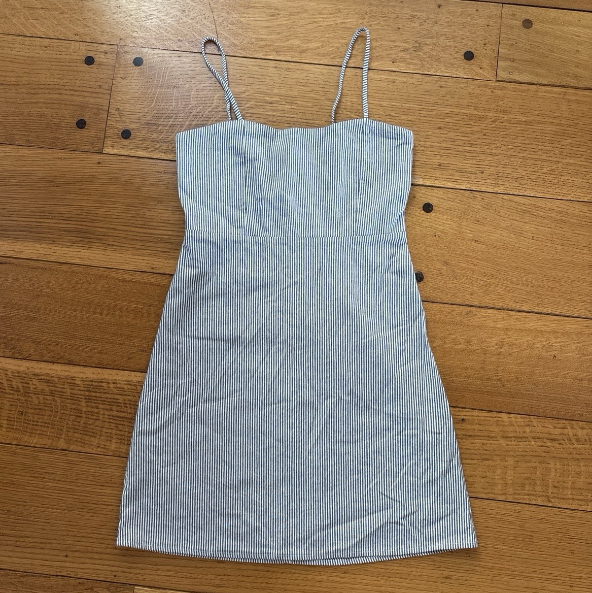 Brandy Melville White/Black Striped Strappy Mini Dress Straight Neck Zip 3