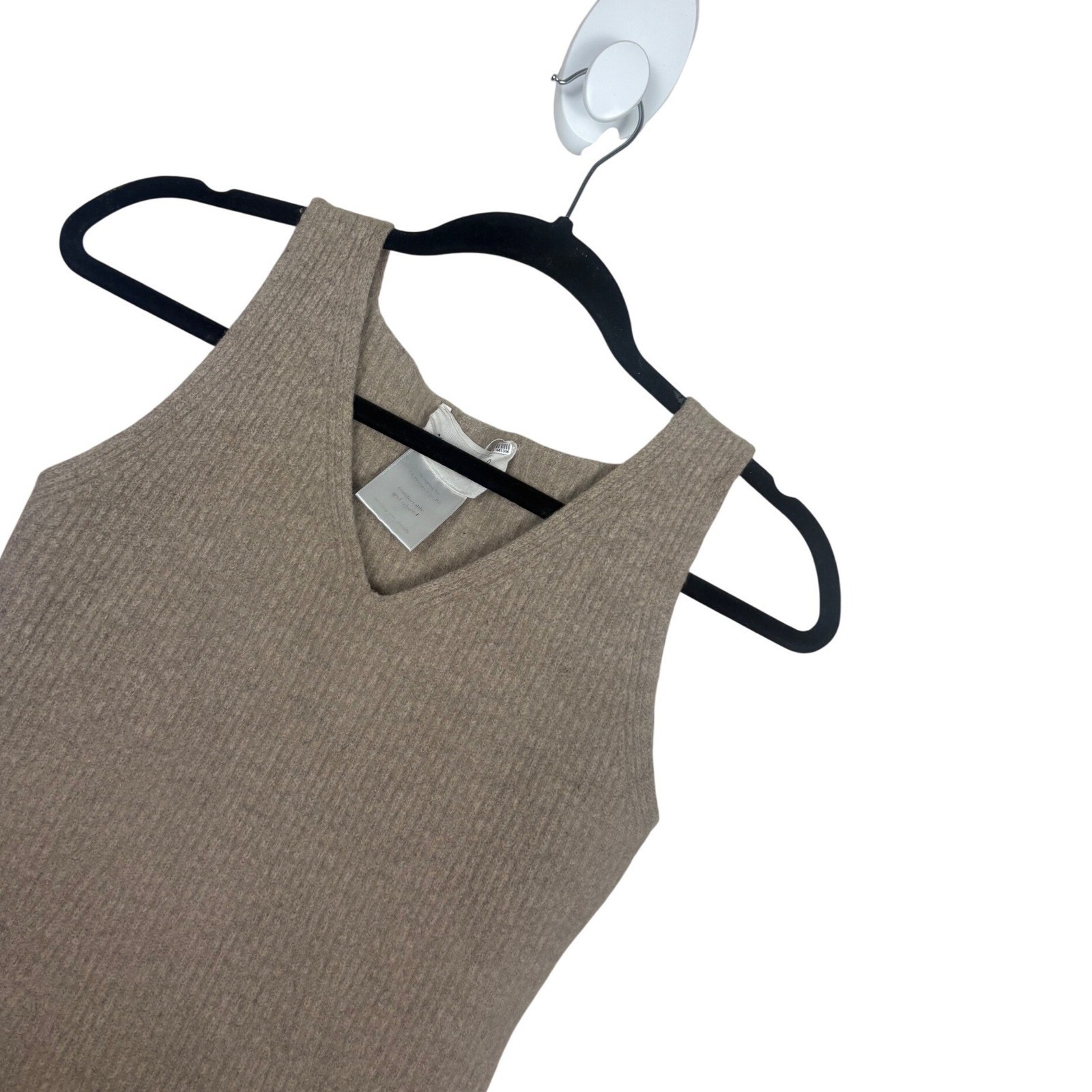 Missing You Already Cashmere Ribbed Knit Sleeveless Midi Dress Taupe in Taupe