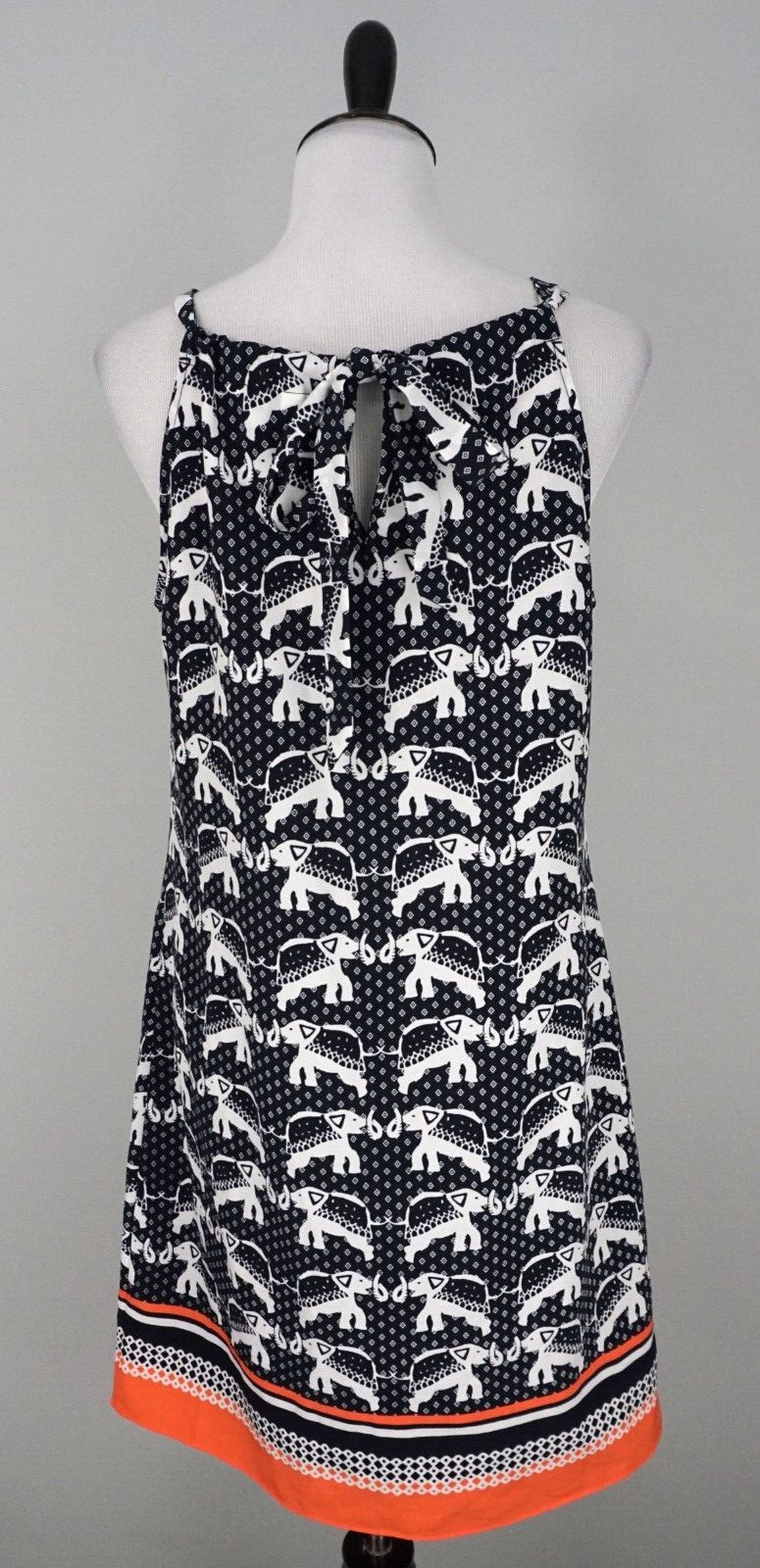 Crown & Ivy Navy Blue White Orange Elephant Striped Sleeveless A-Line Dress Sz M