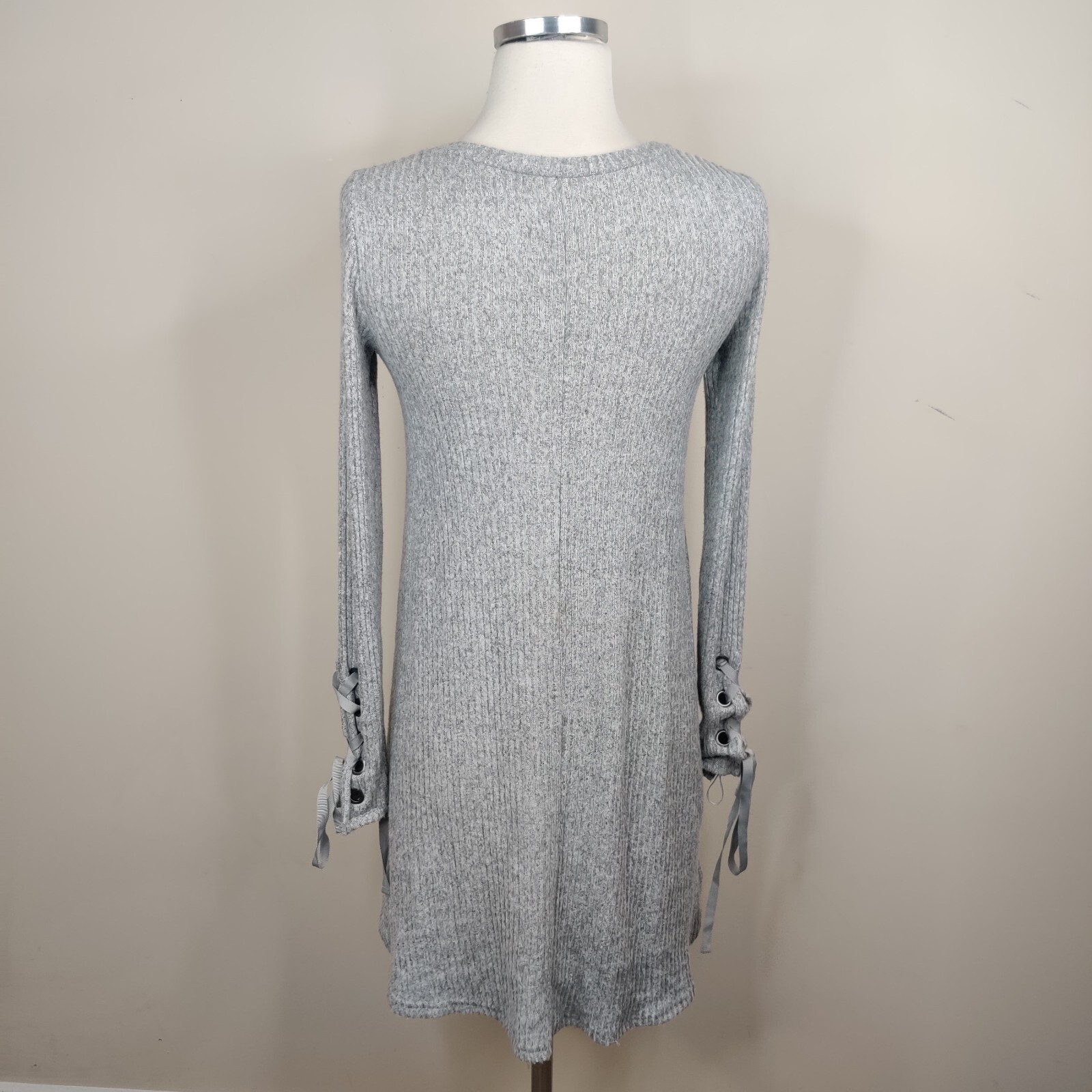American Eagle Soft Plush Fleece Dress Gray XS Long Sleeve Lace Up Cuff