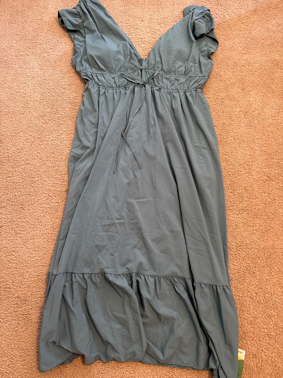 Halara V Neck Butterfly Sleeve Backless Pocket Ruffle Hem Midi Dress, XL, NWT