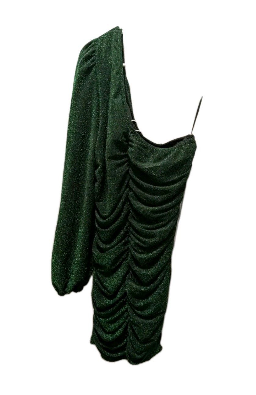 ANRABESS EmeraldGreen Glitter One Shoulder Ruched Stretch Bodycon Dress XL