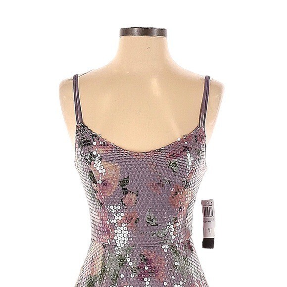 City Studio Party Pink Lavender Floral Seqin Fit & Flare Dress Size 1 NWT
