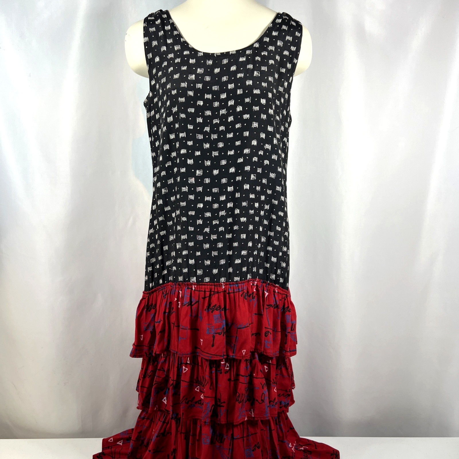 WaHaLa Art to Wear Women’s Vintage Red Ruffled Dress Abstract Artsy Size Medium