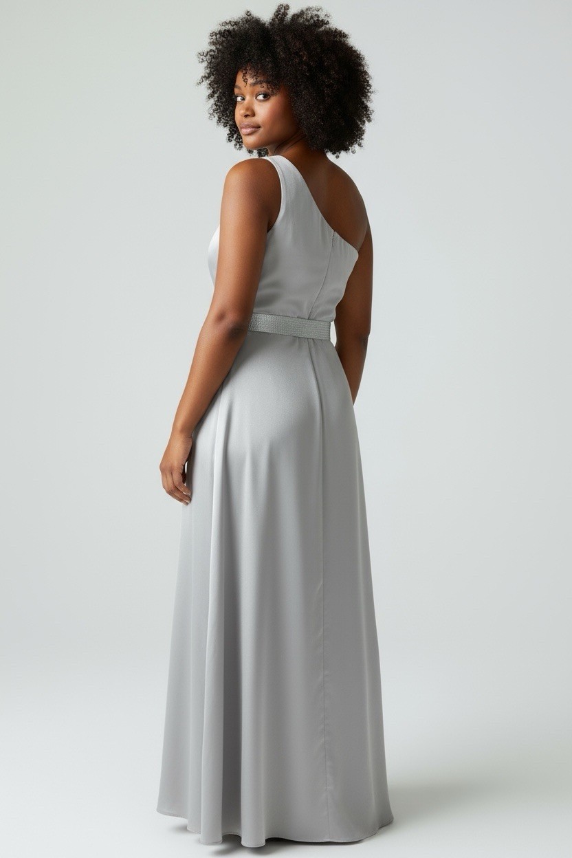 White By Vera Wang Elegant Gray Silver One Shoulder Gown Bridesmaid Dress 18