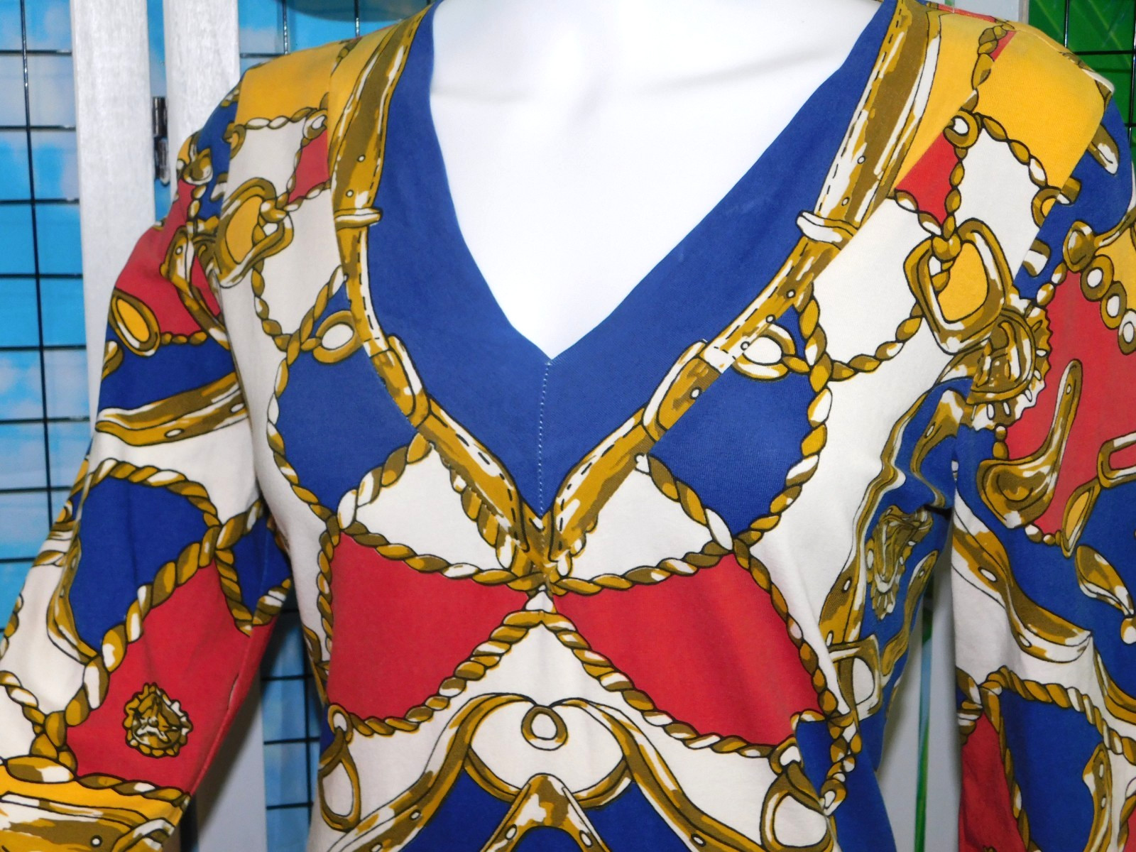 Barbara Gerwit Nautical Theme 3/4 sleeve cotton & Lycra Red White Blue Gold Med