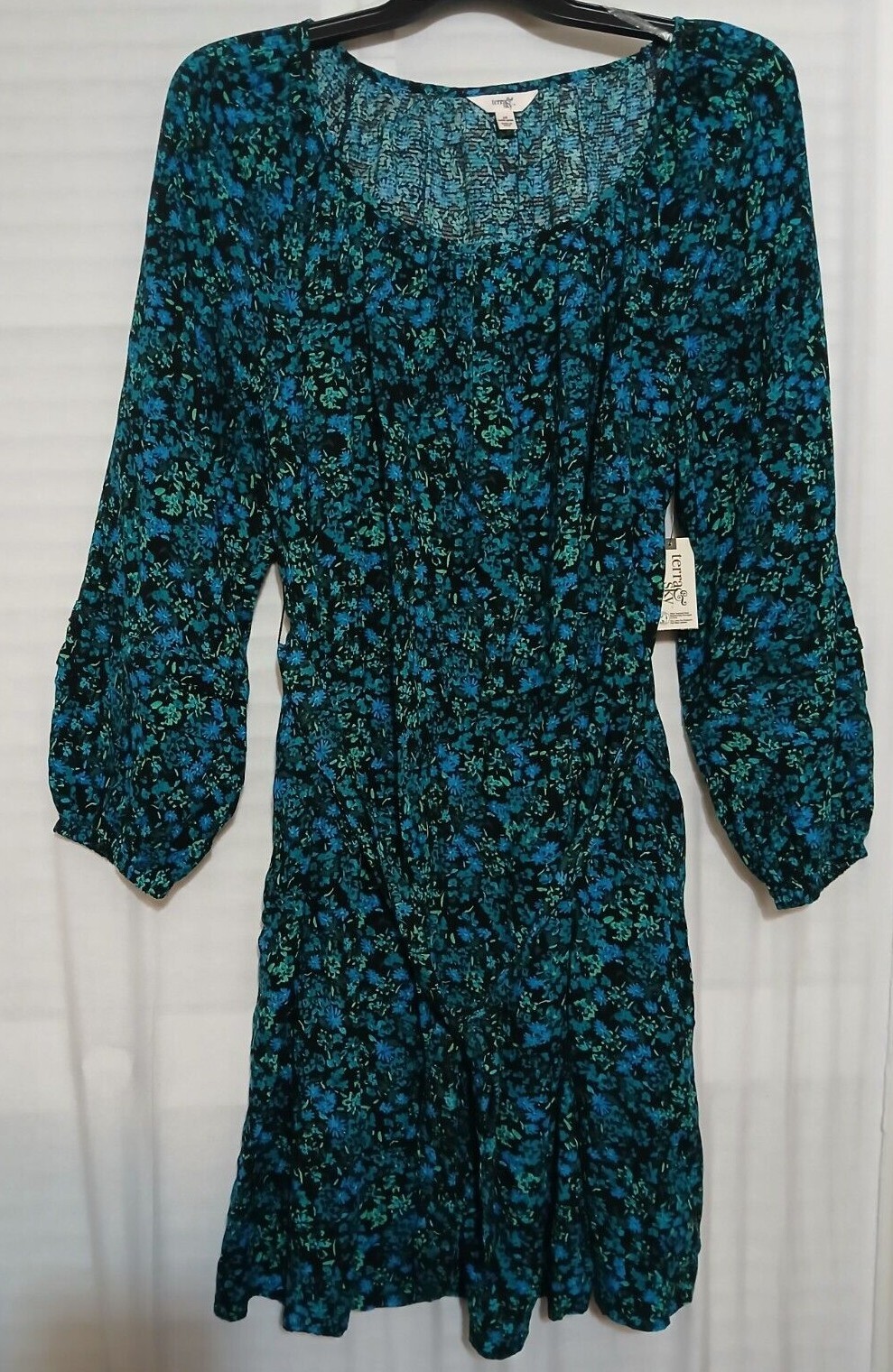 Terra & Sky Shirred Mini Dress Boho Paisley/Blue Comet etc. Sizes 0X, 2X,3X & 4X
