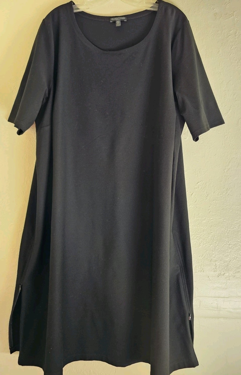 Eileen Fisher Shift Dress Womens Plus Sz 3X Jet Black Jersey Zipper Hem Stretch