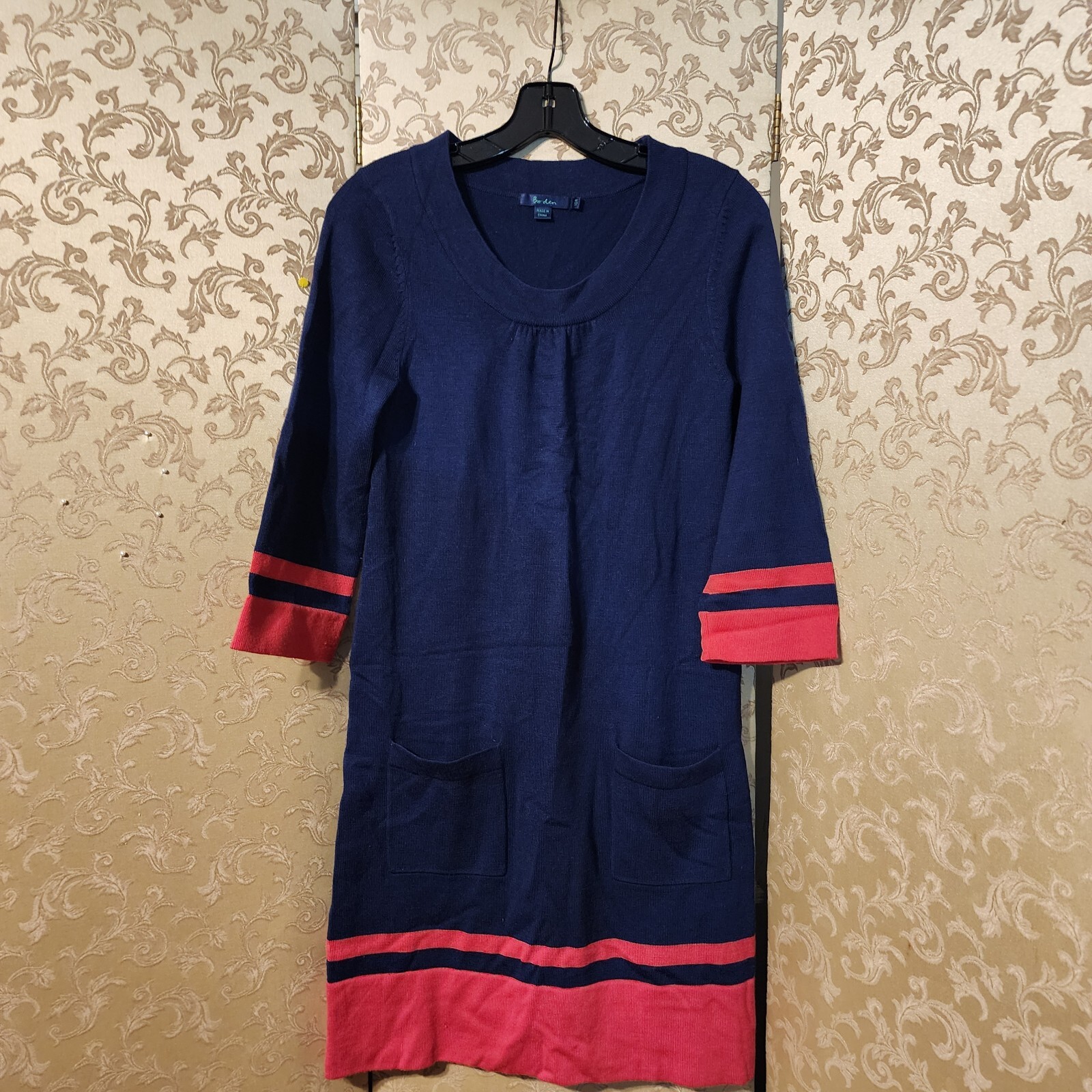 Boden Blue Pink Multi-Color Striped Wool Blend Sweater Dress Size 10R 10