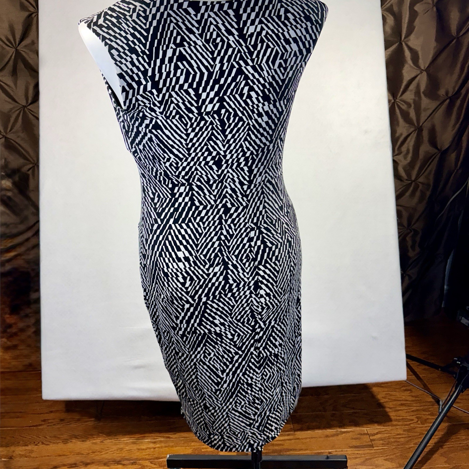 Vtg. Enfocus Studio Women’s Side Ruched Sheath Dress Black & White – Size 14W
