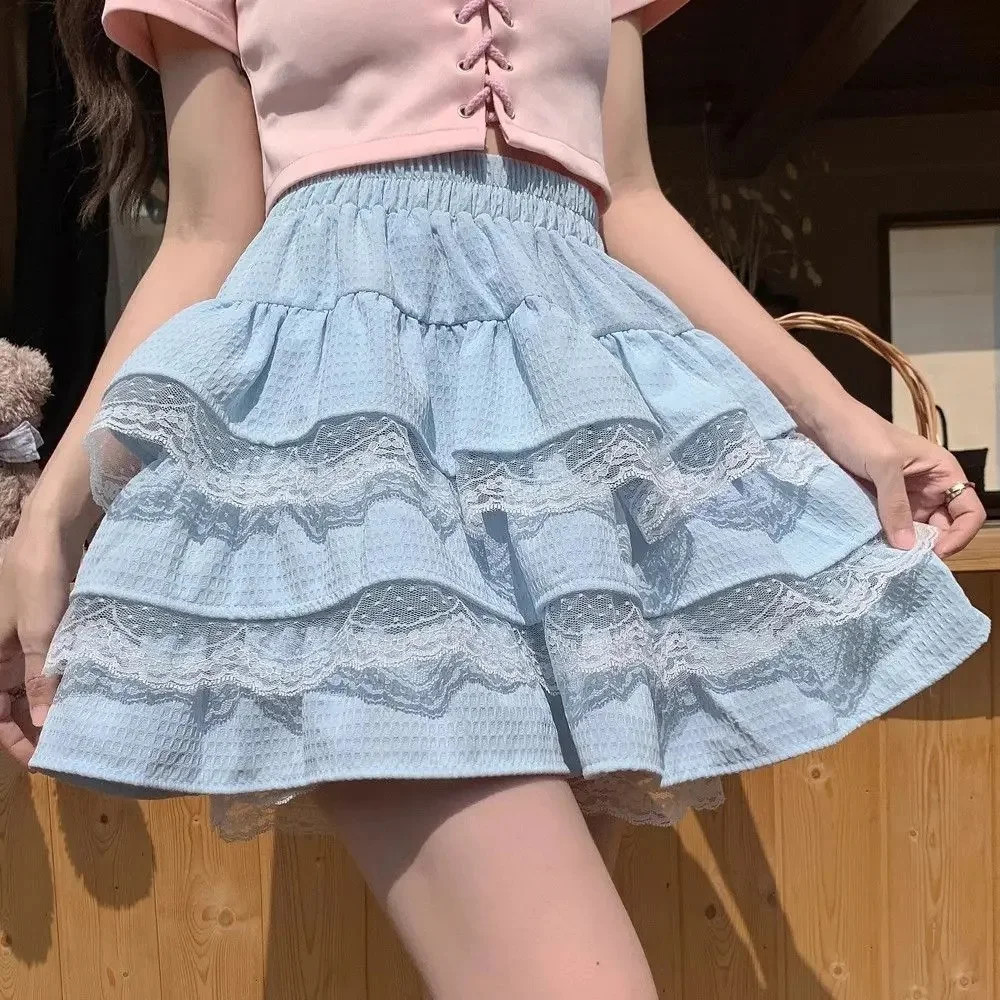 Sweet Style Lace Cake Skirt Women’s Summer Small Size Half Skirt Slim High Waist
