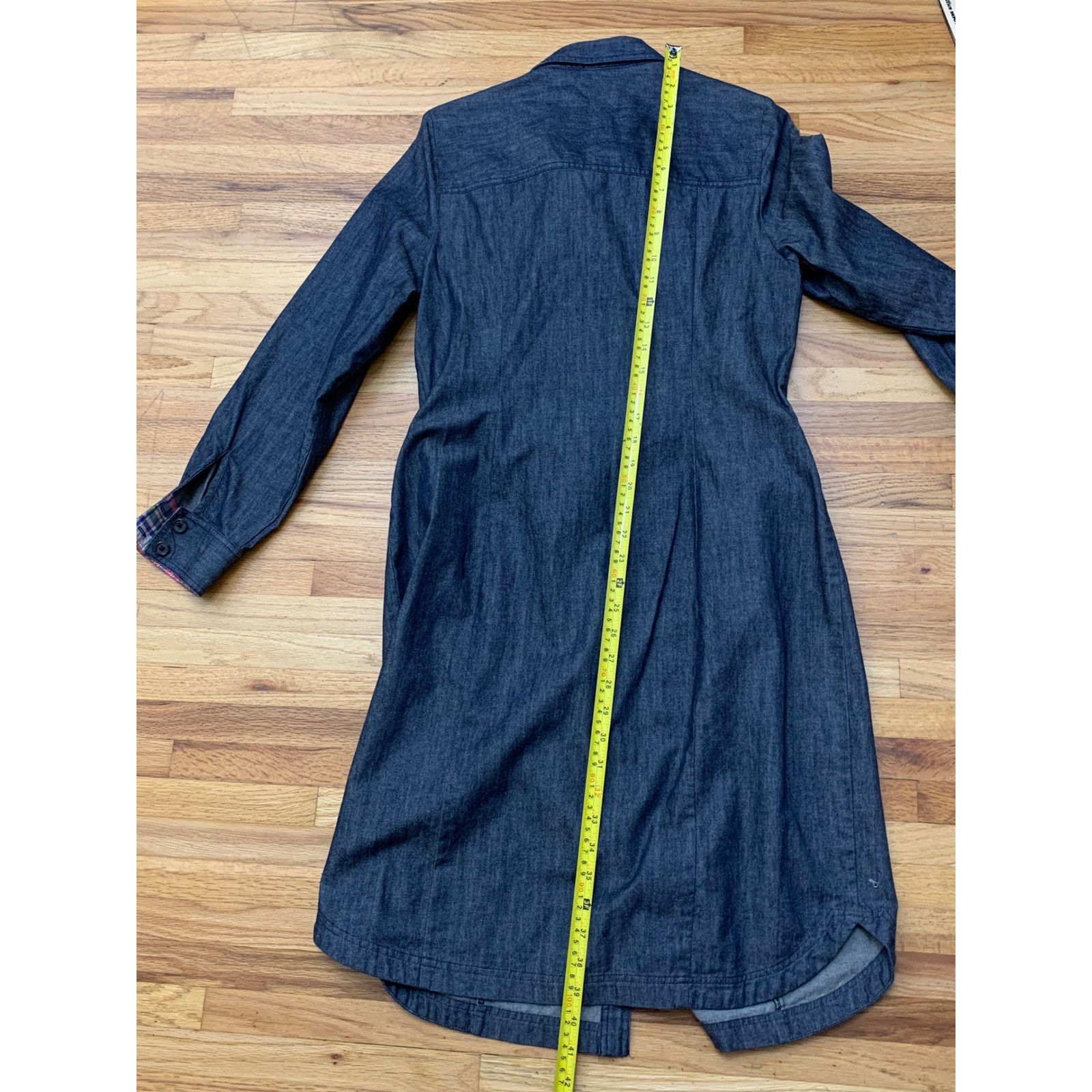 Boden Denim Shirt Dress Dark Wash Button Front Plaid Trim WH894 US 10L UK 14L