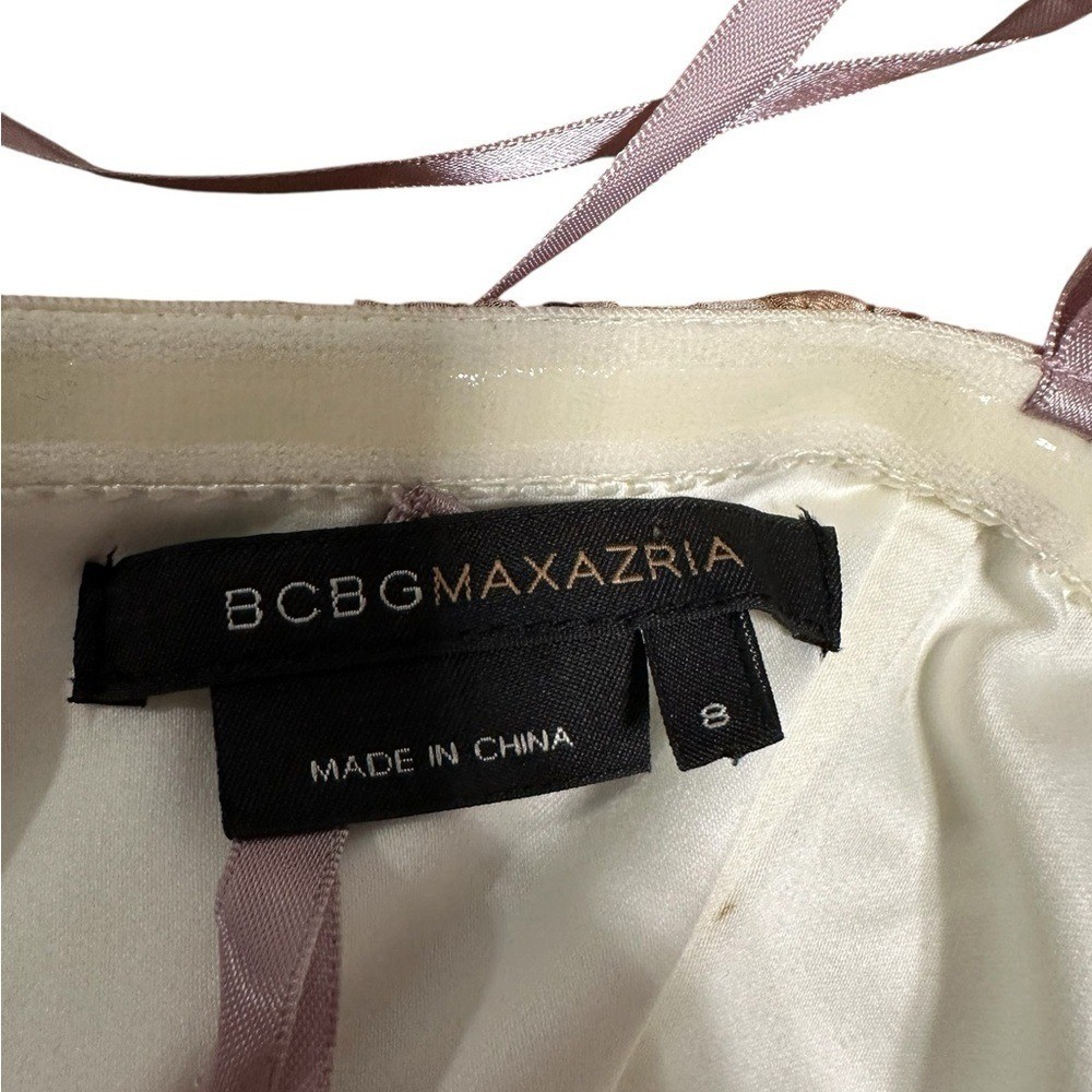 BCBGMaxAzria Strapless Floral 100% Silk Dress Lavender Cream Cocktail Formal 8