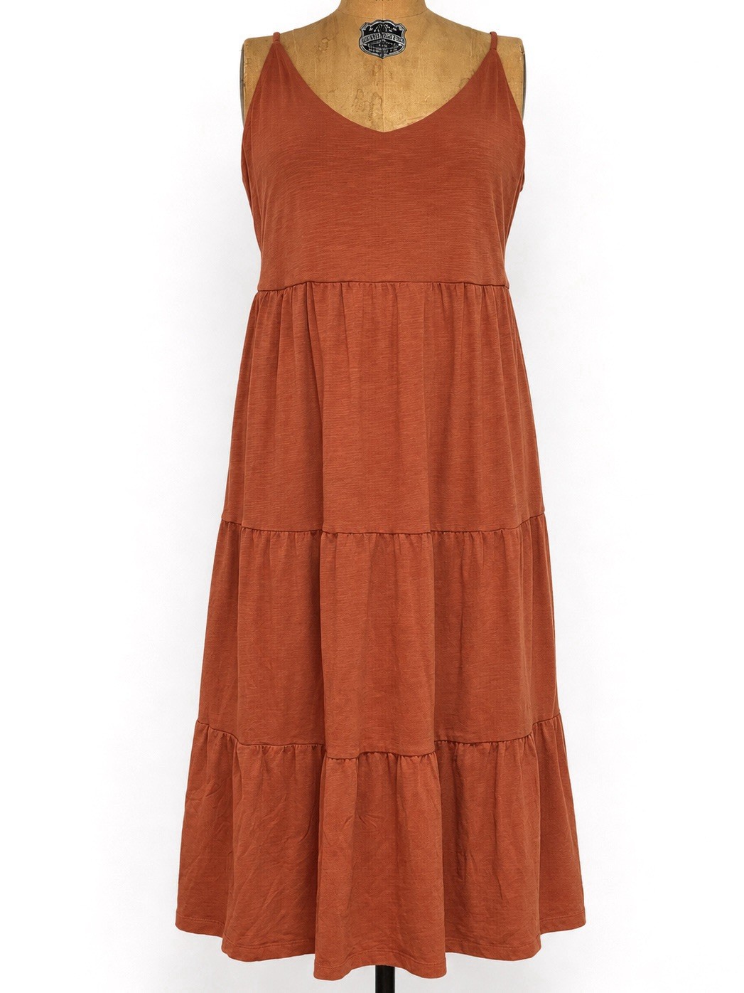 Old Navy Rust Orange Tiered Midi Dress Sleeveless Boho Pockets XL