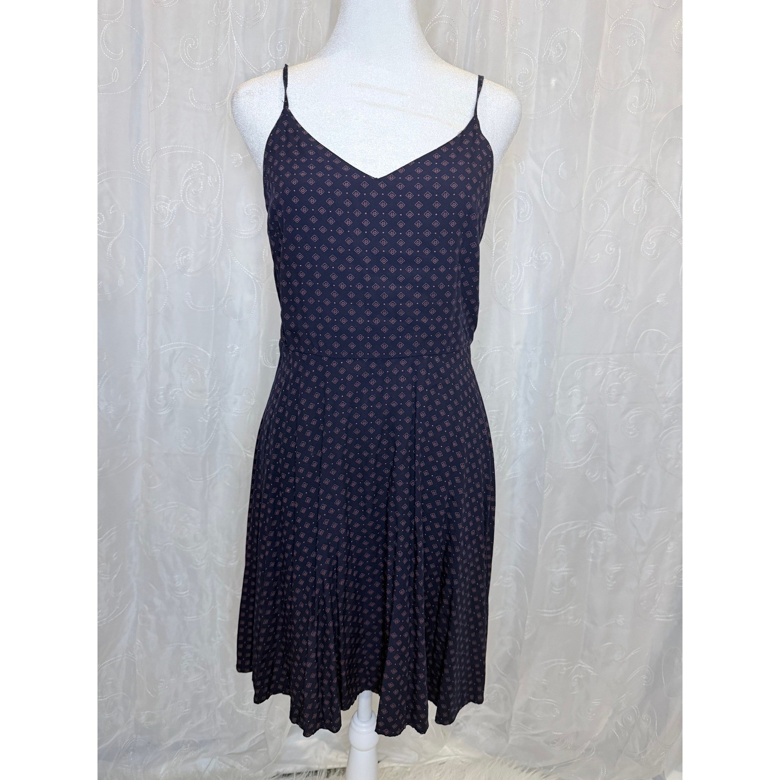 Gap Womens Navy Blue Geometric Diamond Print Smocked Back Cami Dress Small