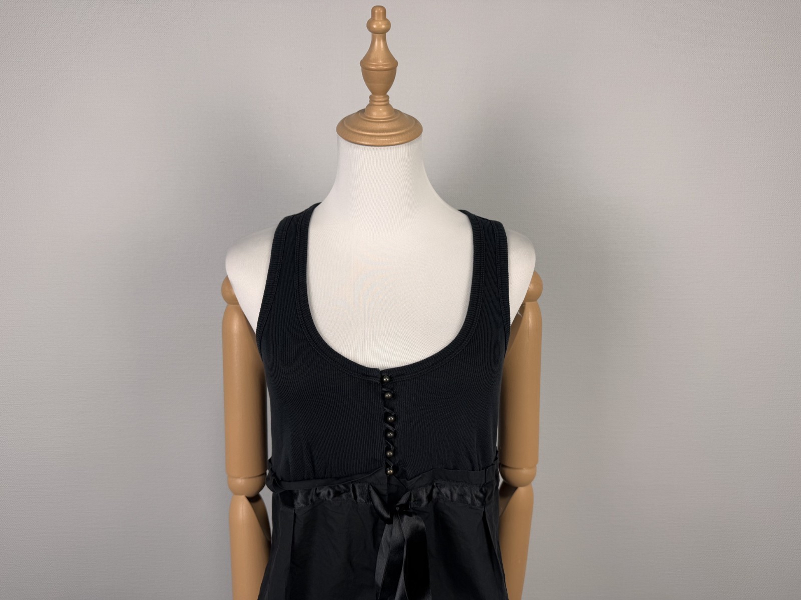 Cop Copine Black Sleeveless Round Neck Buttons Belted Vintage Dress Sz 40