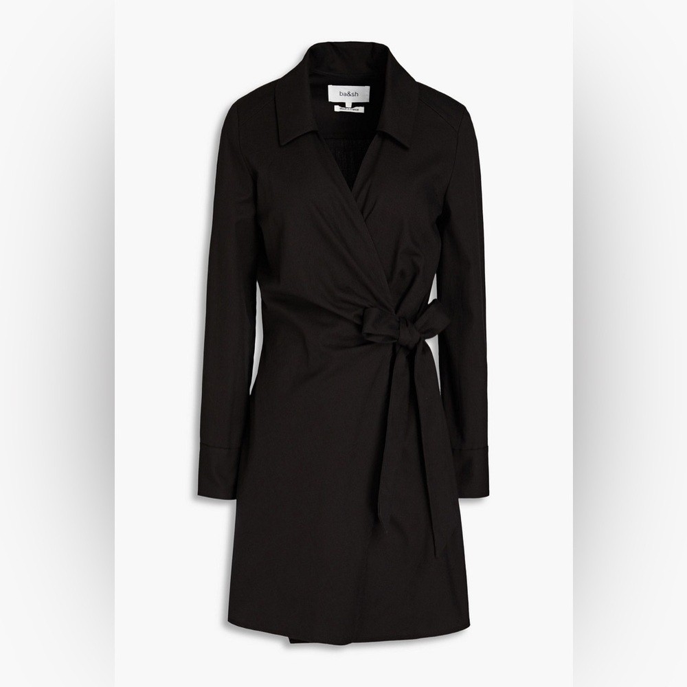 BA&SH Olga Mini Wrap Dress Black Long Sleeve Tie Waist Size 1 (US S)