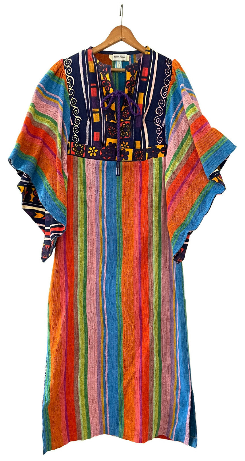 RIKMA Caftan Israel ‘70s NEIMAN MARCUS Vibrant Striped Maxi Dress Cotton Sz M