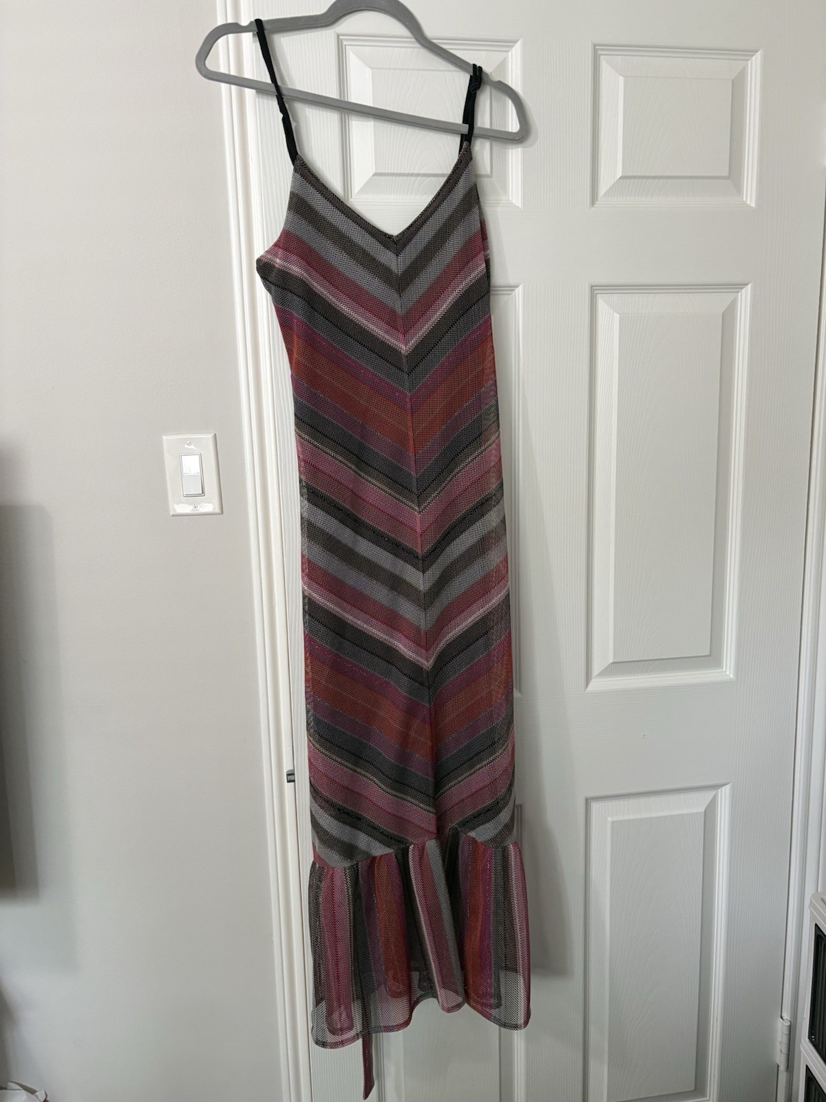 rachel roy women’s multicolor striped mesh v-neck strappy maxi dress size M