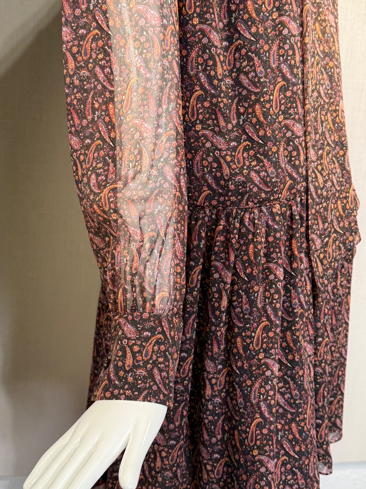 2015 Saint Laurent by HEDI SLIMANE Paisley Silk Chiffon Mini Dress FR40, Resort