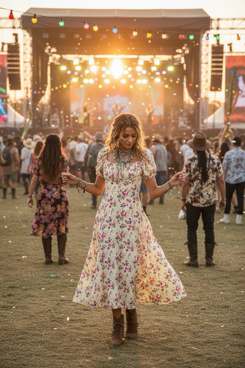 Foral Dress 90’s Cottage Festival Country Fairy Young At Heart