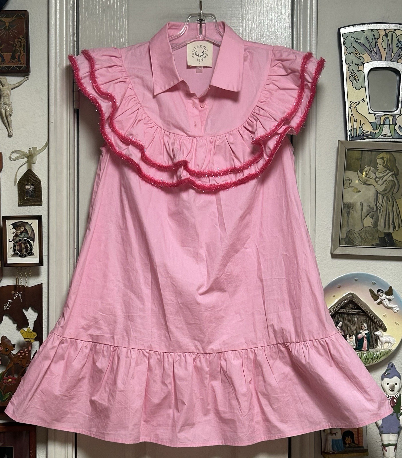 FANTASTIC FAWN Fabulous Fun Pepto Pink Babydoll/Barbie Women’s S Dress