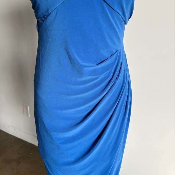 $398 NWT BCBGMaxAzria Asymmetrical Side Drape Dress in Larkspur Blue Sz 4