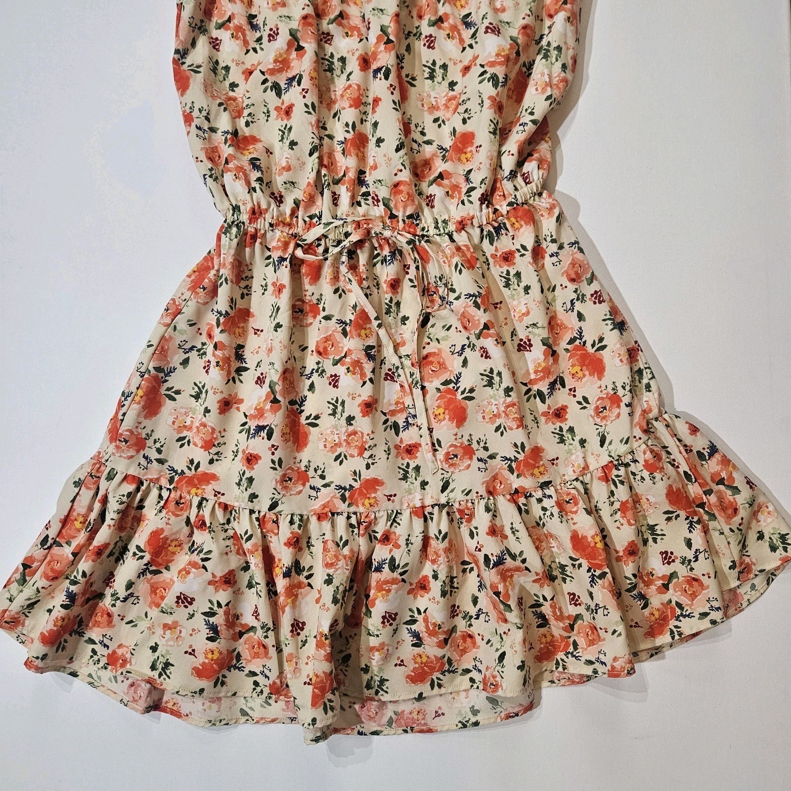 NWT Umgee Mini Dress Womens Size Small Cream Pink Floral Cottagecore Boho Chic