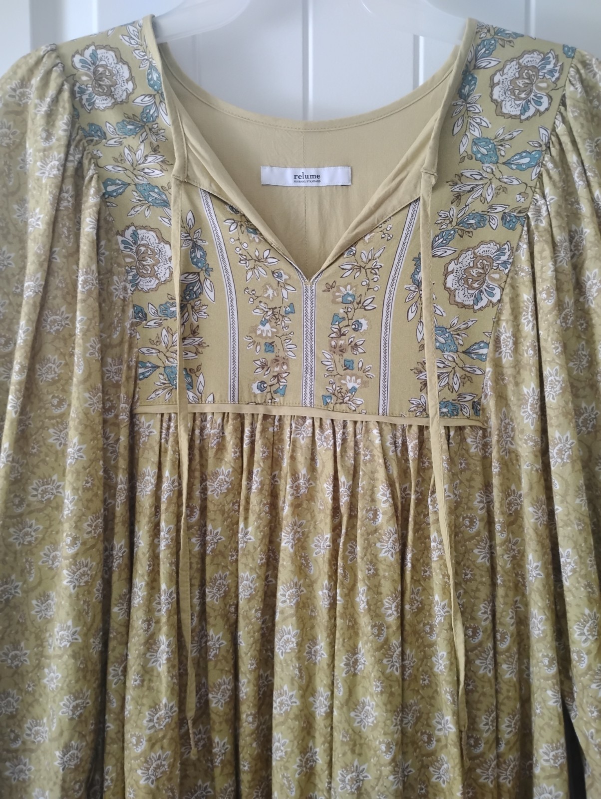 Japan womens cotton blend floral panel print dress yellow Journal Standard