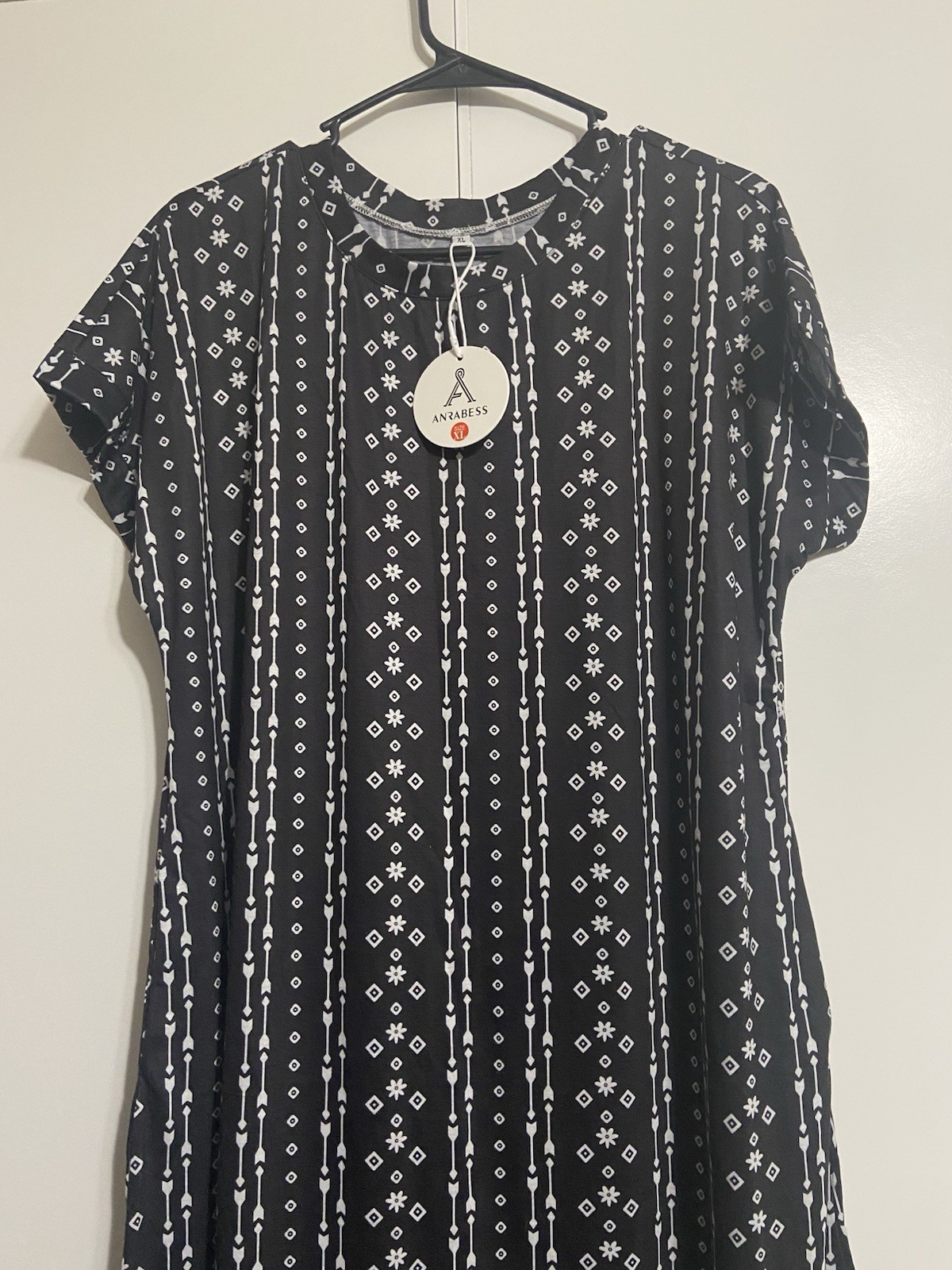 Anrabess Women’s Size XL Maxi Side Split Casual Loose T-Shirt Dress in Black