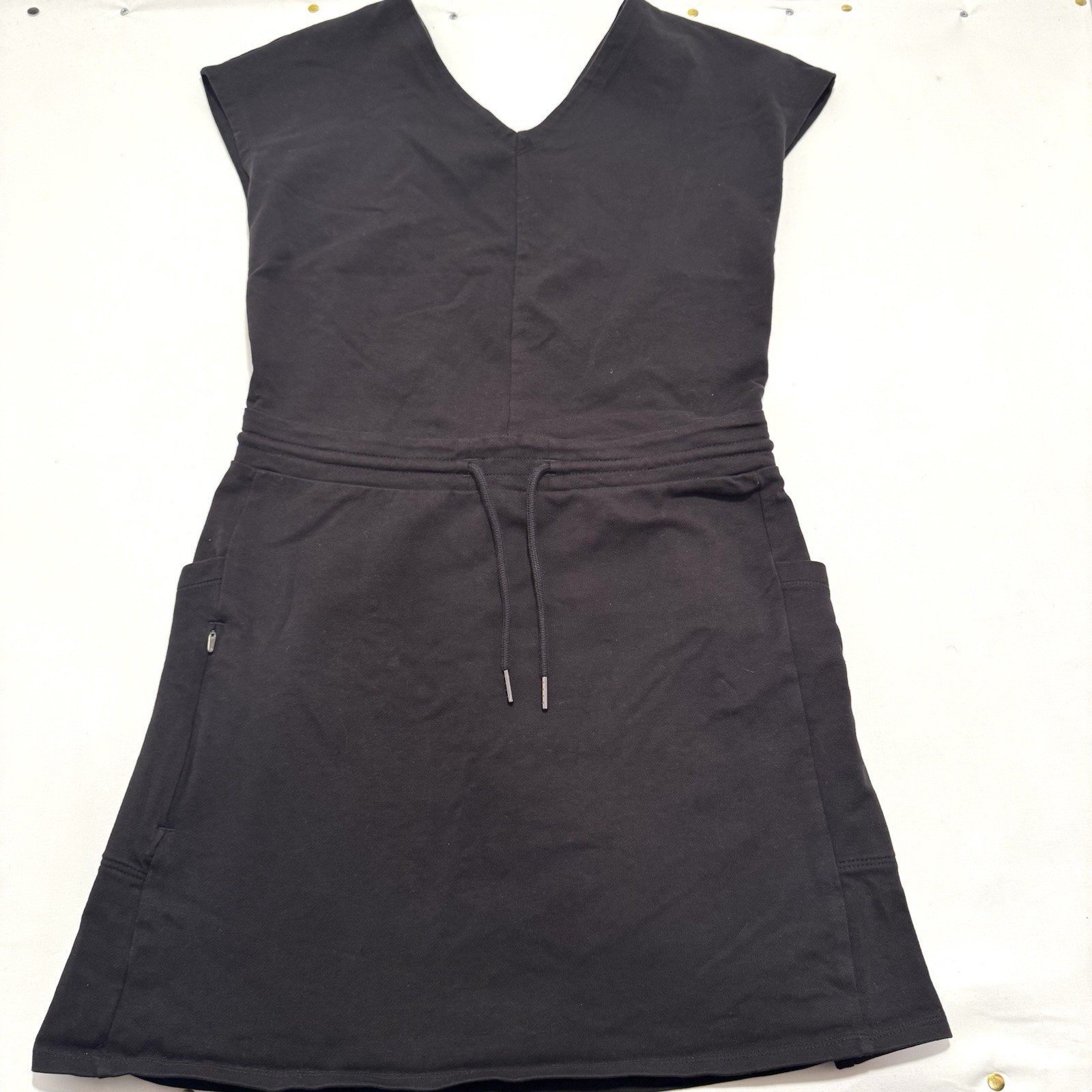 Patagonia Small Black Dress Organic Cotton Drawstring Elastic Waist Cut Out Back