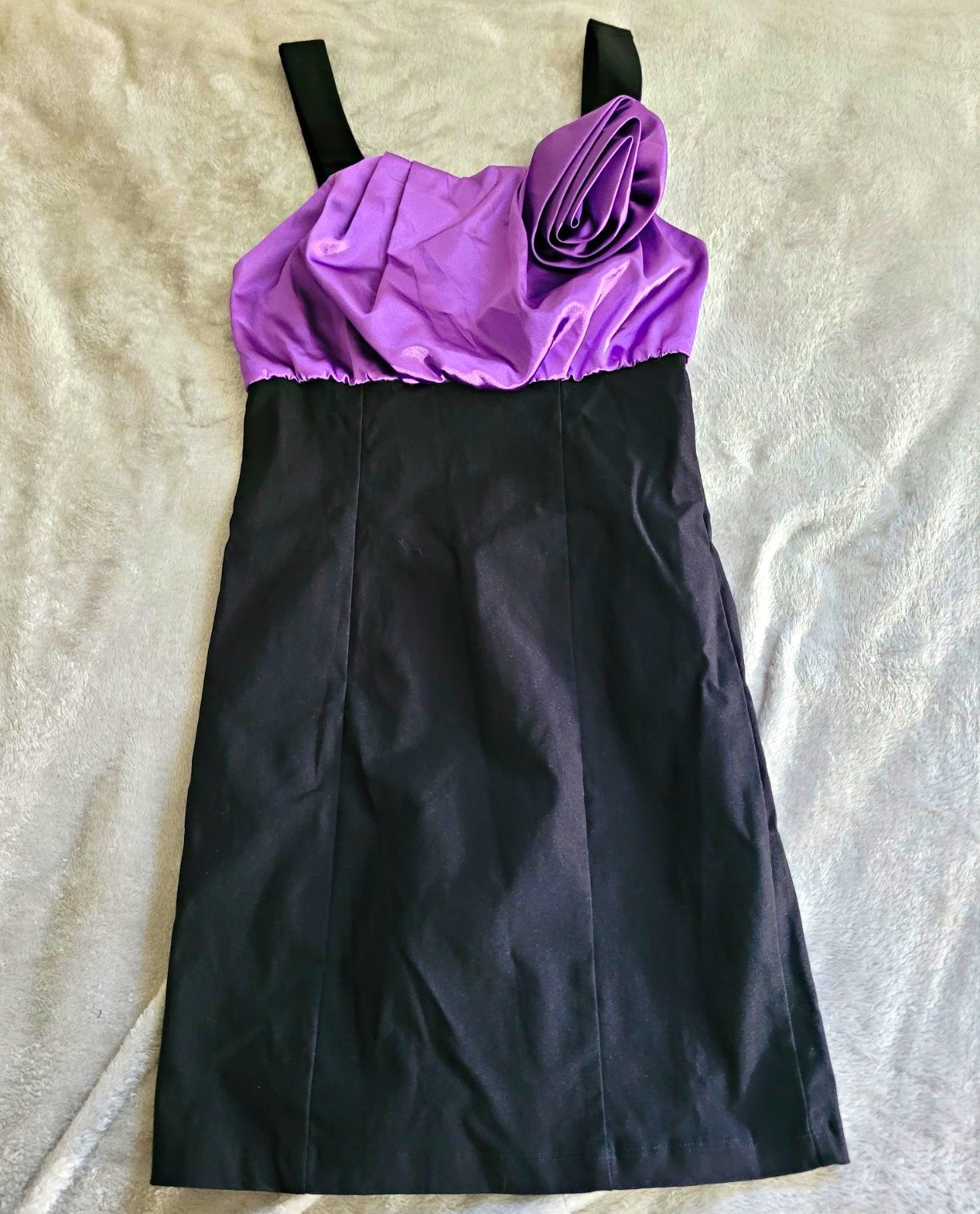 Moa Women’s Purple/Black Colorblock Satin Bodycon Dress Sz M Strapless