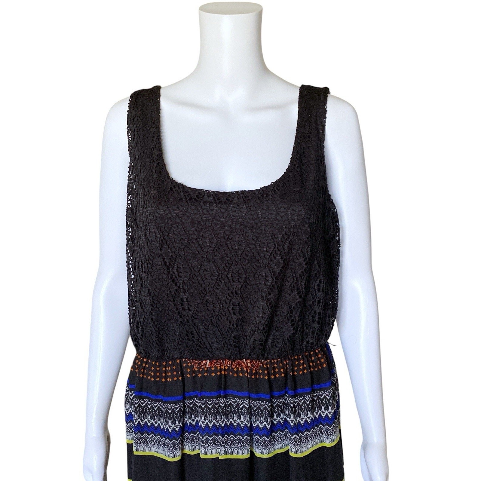 AUW Womens Size Large Bohemian Tribal Print Sleeveless Tank Maxi Dress