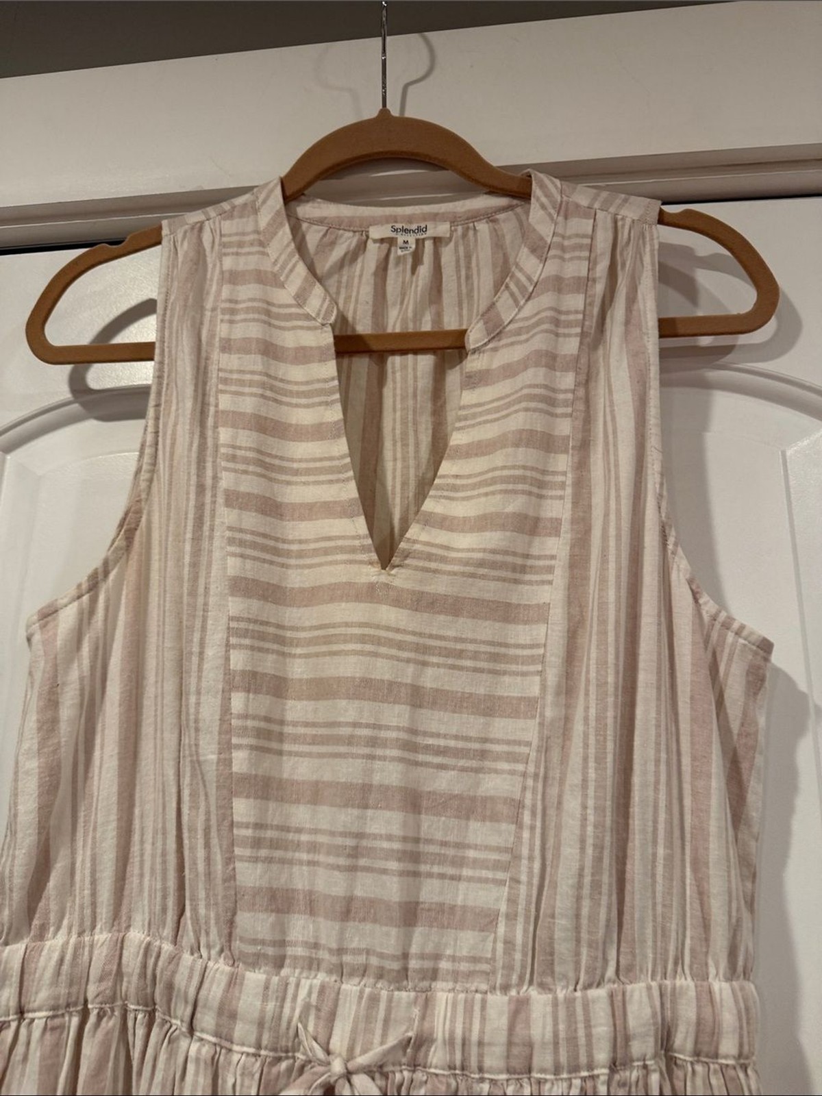 Splendid livia linen blend Cream and Light Taupe Striped Maxi Dress med
