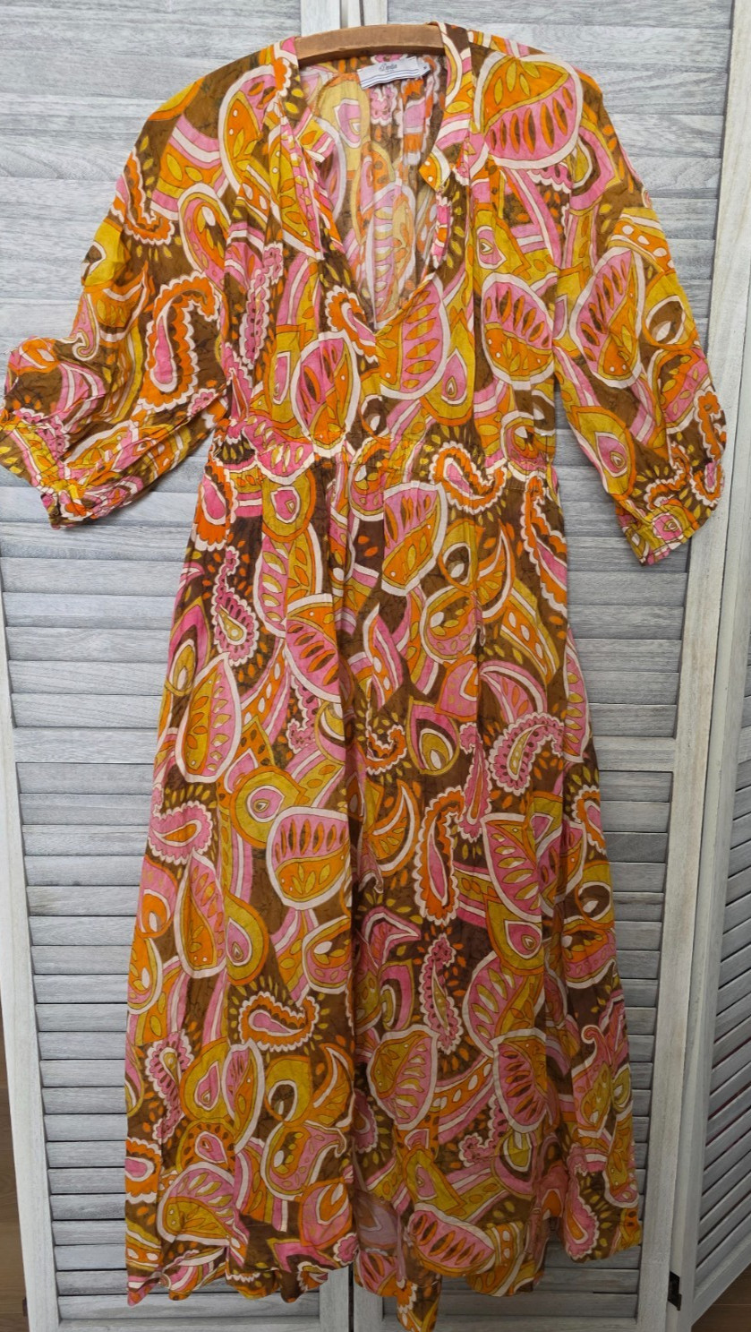 DEVOTION TWINS Kolona COTTON Cool and Flowing Elegant Midi Dress Retail $454
