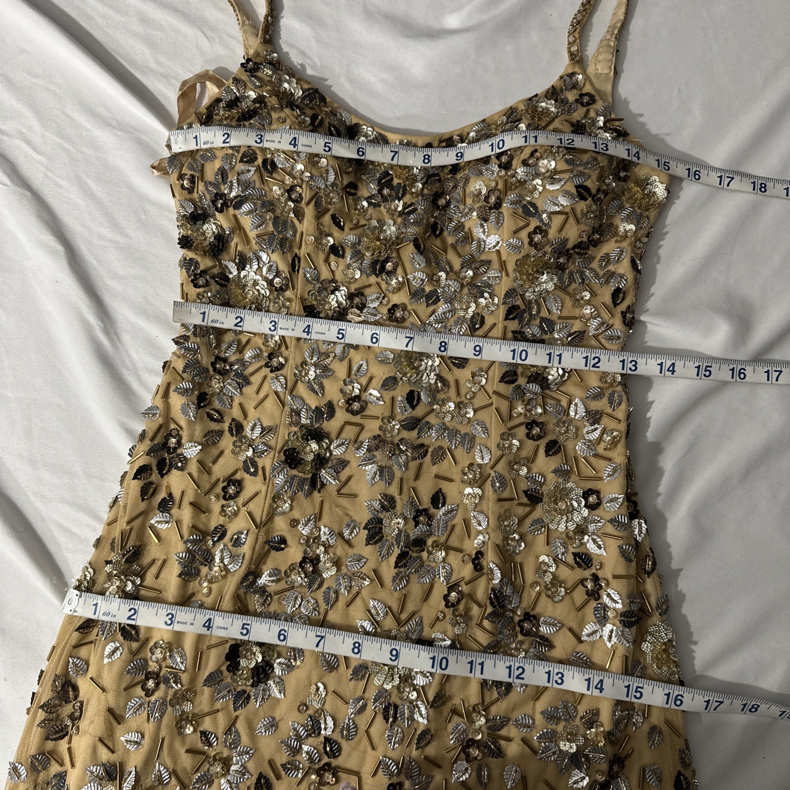 NEW $598 Mac Duggal [ 2 ] 5477 Floral Embellished Scoop Neck Gown Gold #Q1178