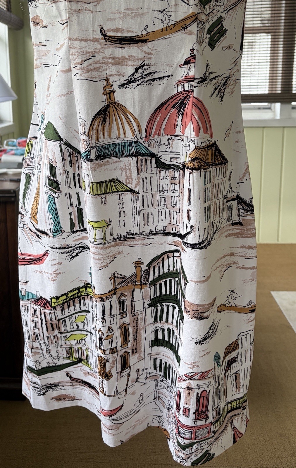 Chetta B Venice Italy Scenic Print Sheath Artsy Dress VTG 50’s Look Size 4