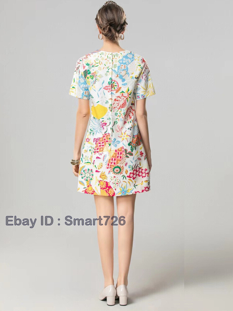 Occident Runway New Beaded Women’s Loose Short Sleeve Printed Midi Dress A-line